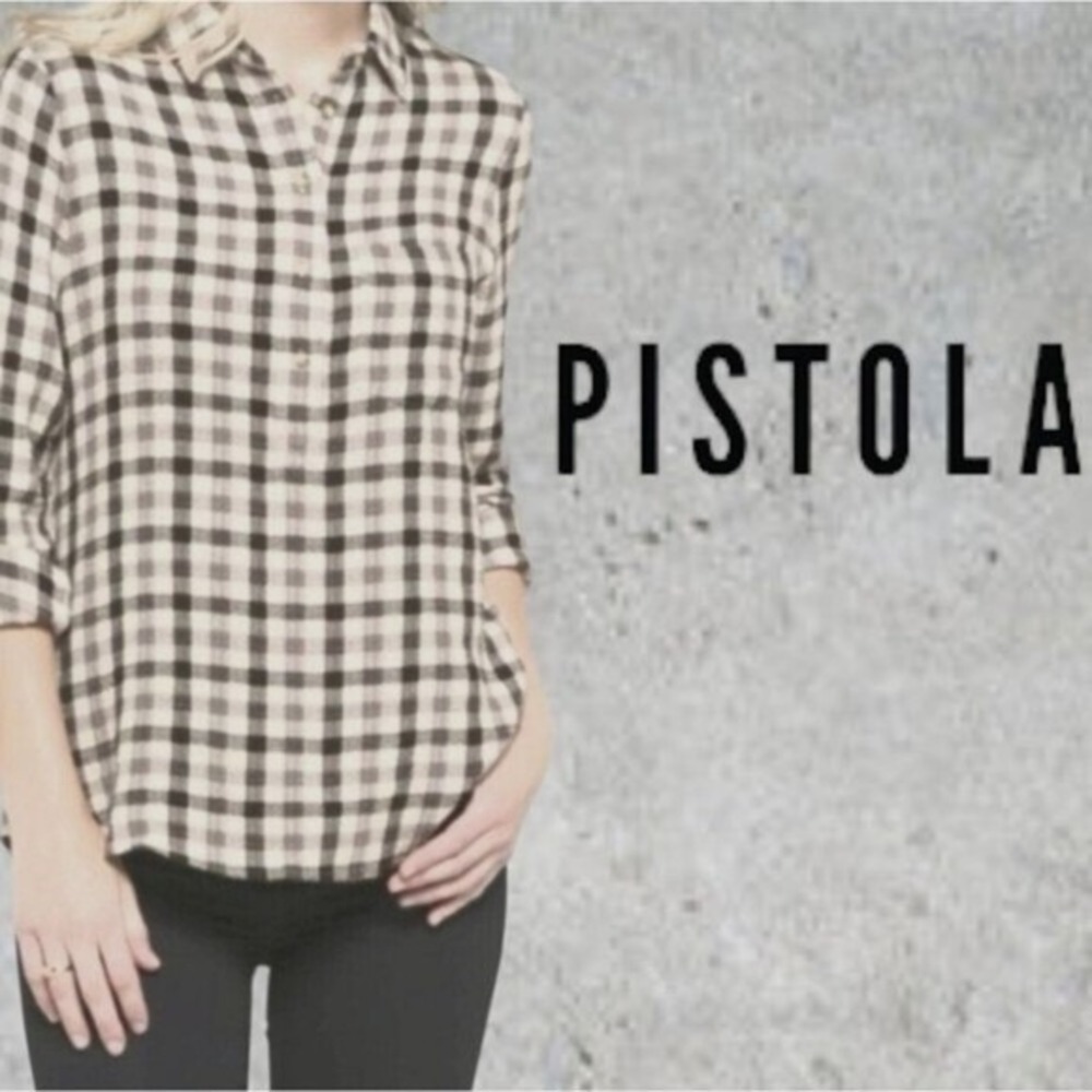 Pistola Women's Flannel Popover Top Black/Cream Buffalo Check XXL